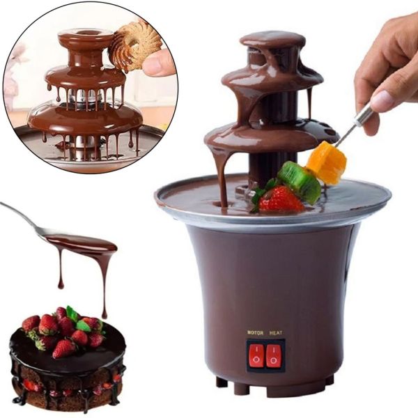 Шоколадний фонтан Фондю Mini Chocolate Fondue Fountain LY-280 на 2 яруси 60W, Фондюшниця міні фонтан для шоколаду з харчової нержавійки, Коричневий