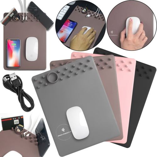 Килимок для миші з бездротовою зарядкою Wireless Charging Mouse Pad RK800 ігрова поверхня Qi для мишки з органайзером для візиток і проводів 