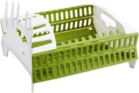 Сушарка органайзер для посуду Compact Dish Rack складна настільна сушка для виделок і ложок, Пластикова сушарка-органайзер на кухню Зелена з білим