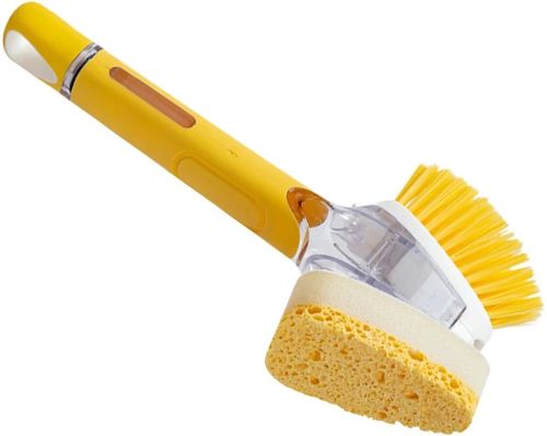 Двухсторонняя щетка с дозатором для мытья посуды Dish Wand Scrub Brush 2 в 1 MAG-582 кухонная губка с насадками, ручкой и емкостью для моющего NGB7