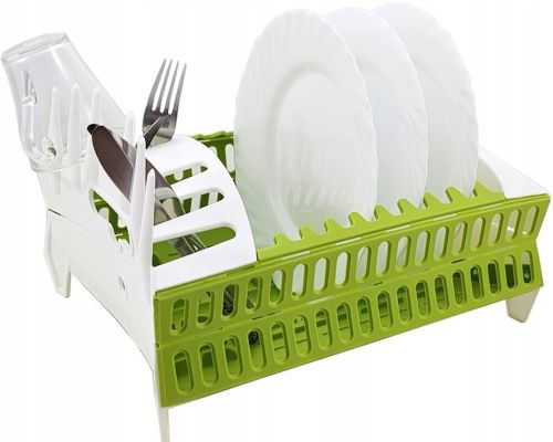 Сушарка органайзер для посуду Compact Dish Rack складна настільна сушка для виделок і ложок, Пластикова сушарка-органайзер на кухню Зелена з білим