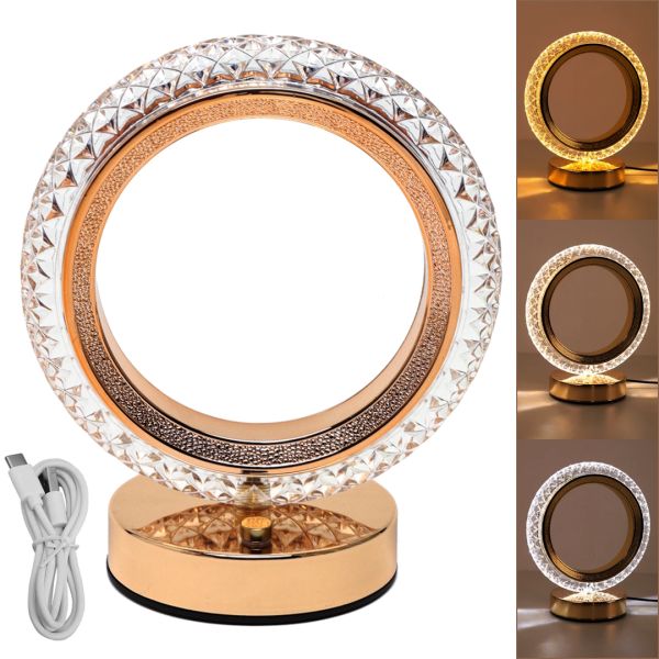 Настільна лампа-нічник Circle Table Light PC-8217 сенсорний нічник коло, світлодіодна лампа світильник із кристалами на акриловій підставці 3 режими