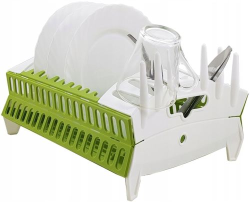 Сушарка органайзер для посуду Compact Dish Rack складна настільна сушка для виделок і ложок, Пластикова сушарка-органайзер на кухню Зелена з білим