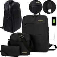Міський набір сумок 3 в 1 Backpack 9018 рюкзак для ноутбука 15", сумка через плече і гаманець на блискавці з USB портом для навушників 42х33 см Чорний