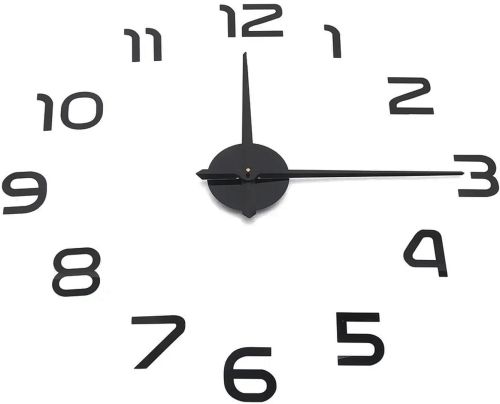 Настінні 3D годинник Diy Clock XZ123 Black Зроби сам від 60 до 90 см великі самоклеючі 3Д годинник об'ємні цифри на стіну для дому, офісу чорні