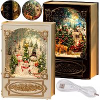 Ночник в форме рождественской книги XMAS WDL 24023B новогодний музыкальный светильник книжка с эффектом метели и LED подсветкой на батарейках USB