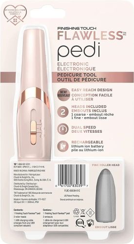 Електрична пилка для ніг Flawless pedi апарат для педикюру і п'ят, акумуляторний електричний прилад пемза для ніг з 2 насадками і USB 3W