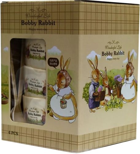 Набір дитячих тарілок з ложечками Bobby Rabbit 12. 4х5. 7 см пластиковий комплект посуду 8 предметів 4 глибокі тарілки 4 ложки для дітей Боббі кролик