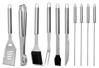 Набір для мангала в кейсі BBQ Tools Set AL-10 10 в 1 43х21х8 см Шашличний комплект з нержавіючої сталі для гриля і барбекю в алюмінієвій валізі
