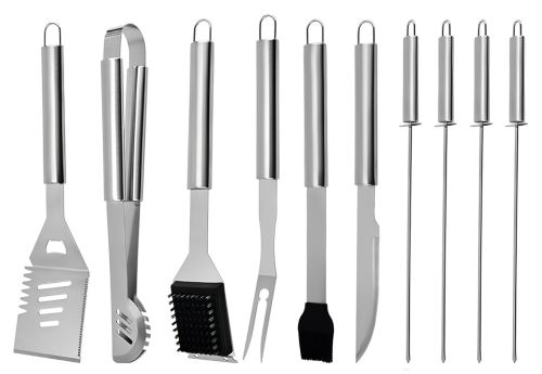 Набір для мангала в кейсі BBQ Tools Set AL-10 10 в 1 43х21х8 см Шашличний комплект з нержавіючої сталі для гриля і барбекю в алюмінієвій валізі