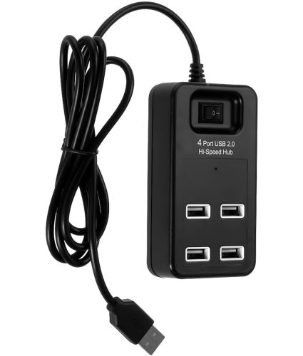 Разветвитель Hi-Speed Hub 4 Port USB 2.0 P-1601 хаб концентратор с выключателем на 4 юсб порта до 480 Мбит/с для компьютера и ноутбука Черный