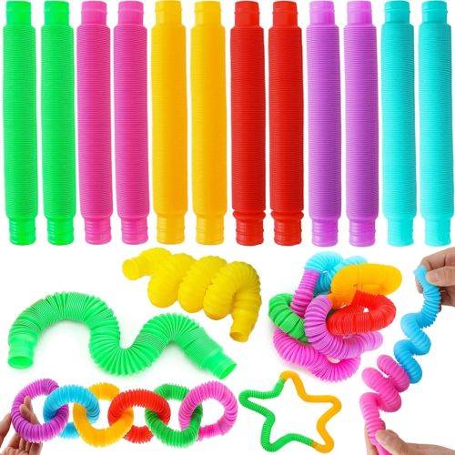 Іграшка антистрес для дітей Fidget Pop Tube набір ручних еластичних гофрованих труб 12 штук для розвитку сенсорної моторики поп туб від 3-х років