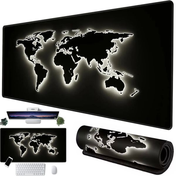 Ігровий комп'ютерний килимок Карта Світу, що світиться, HP227 80x30 см для клавіатури і мишки, Ігрова поверхня для миші