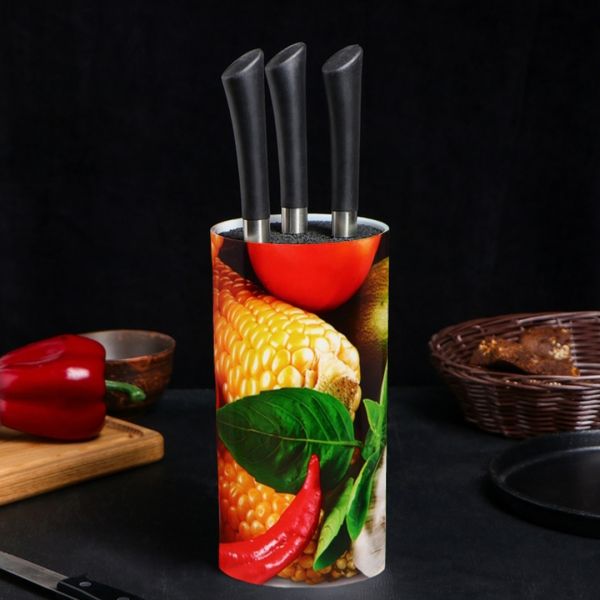 Настільна підставка для ножів 22 см Universal Knife Holder кругла з чорним наповнювачем з поліпропіленового волокна на кухню 110*110*220 мм