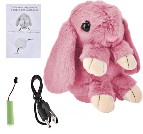 Музичний плюшевий зайчик Repeat Happy Rabbit FJ8888 Pink дитяча м'яка іграшка заєць із підсвічуванням і звуковими ефектами на акумуляторі від USB