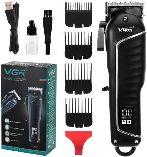 Акумуляторна машинка для стрижки волосся VGR V-683 10W бездротовий чоловічий бездротовий тример для окантовки бороди і вусів зі змінними насадками і дисплеєм USB