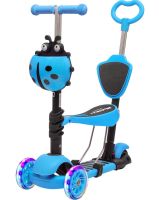 Триколісний дитячий самокат беговел Scooter FYS-2864 Blue 5 в 1 зі складним сидінням, батьківською ручкою і світяться колесами для дітей Блакитний