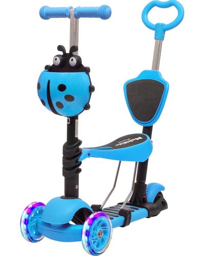 Триколісний дитячий самокат беговел Scooter FYS-2864 Blue 5 в 1 зі складним сидінням, батьківською ручкою і світяться колесами для дітей Блакитний