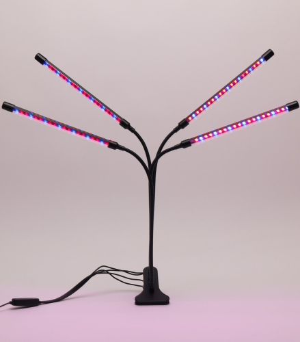 Светодиодная гибкая фитолампа Grow Light на 4 ветки для выращивания комнатных растений, светильник на 4 лампы роста рассады Полный спектр USB с таймером