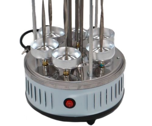 Вертикальна електрична шашличниця Domotec MS-7782 1000W на 6 шампурів, Настільна Електрошашличниця для дому зі знімним піддоном Срібляста