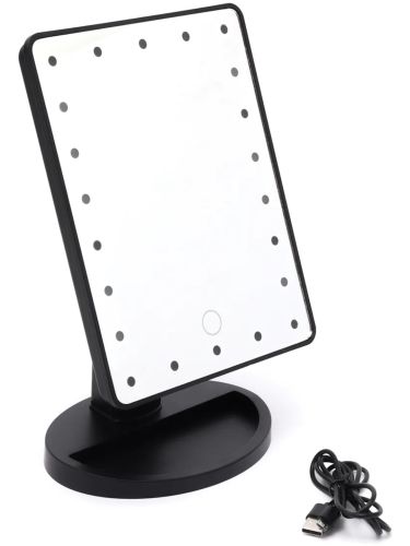 Косметичне сенсорне дзеркало для макіяжу Magic MakeUp Mirror обертається на 180 настільне дзеркало на підставці з підсвічуванням 22 LED USB Чорне