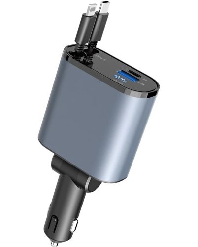 Автомобільний зарядний пристрій Super Fast Charge PT16 з вольтметром type c lightning 4 в 1 120 W FM трансмітер, модулятор в авто від прикурювача