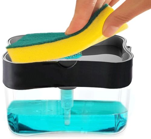 Кухонний диспенсер для губки Soap Pump Sponge Caddy, Натискний дозатор для рідкого мила з підставкою, Органайзер для мочалок з мильницею