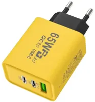 Мережевий зарядний пристрій зарядка зарядка BauTech APD-60 65W USB 2Type-C блок живлення адаптер зі швидкою зарядкою для мобільного телефону GaN PD 65Вт Жовтий