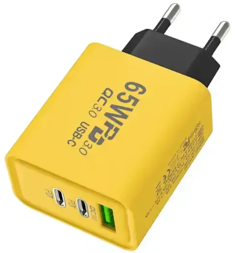 Мережевий зарядний пристрій зарядка зарядка BauTech APD-60 65W USB 2Type-C блок живлення адаптер зі швидкою зарядкою для мобільного телефону GaN PD 65Вт Жовтий