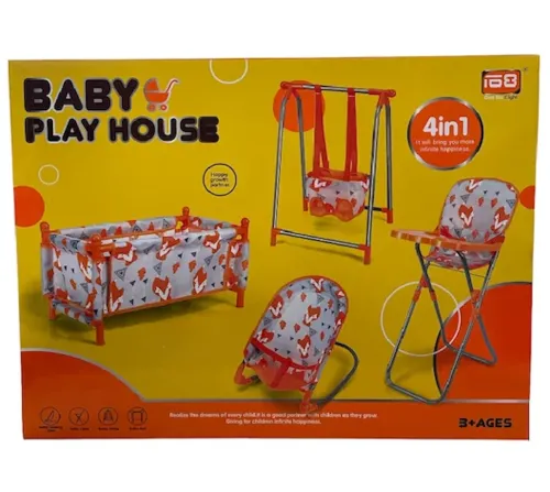 Дитячий набір Baby Play House CS0849 Лисички для ляльки та іграшок гойдалки манеж шезлонг гойдалка і стільчик для годування, Комплект для ляльок