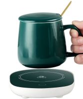 Подарочный набор керамическая кружка с крышкой и подставкой с подогревом Coffee Cup Lucky 400мл, Блюдце чашка и подогреватель для чашки с ложкой