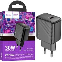 Сетевое зарядное устройство зарядка Hoco CS22A PD30W на один порт Type-C USB-C, Адаптер питания блок Хоко для быстрой зарядки телефона Черный