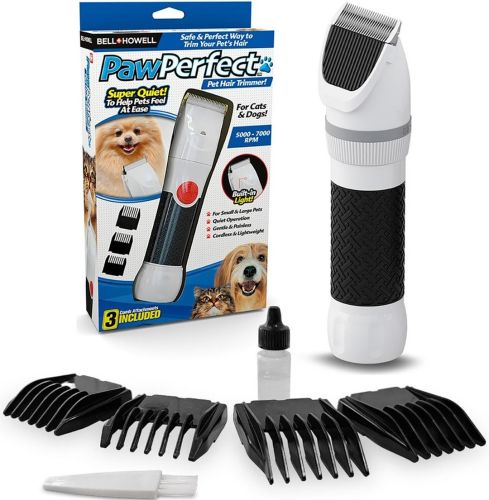 Беспроводная аккумуляторная машинка Paw Perfect для стрижки и груминга животных, Триммер грумер для собак и кошек 2 скорости 4 насадки 10W Белая