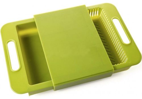 Складна обробна дошка на мийку Outdoor Chopping Board 3 в 1 нековзна розкладна дошка з ємністю і друшляком для кухні 37х25 см Зелена