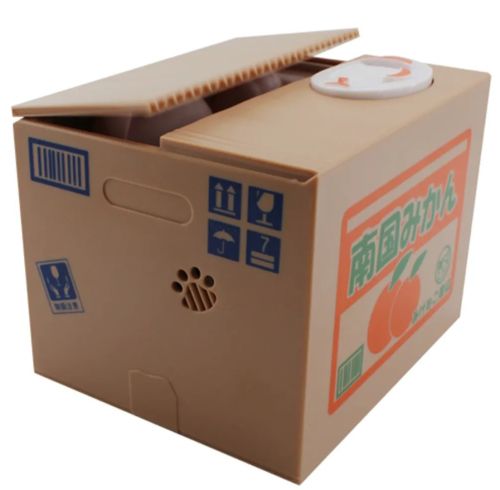 Дитяча інтерактивна скарбничка хитрий котик Mischief Saving Box на батарейках Скарбничка-сейф для грошей кіт злодюжка в коробці забирає монетку лапою