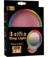 Светодиодное LED селфи кольцо Selfie Ring Light A4S 11.5 см аккумуляторная RGB лампа с зажимом, кольцевая подсветка с зеркалом на телефон USB H8-1