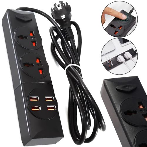 Сетевой удлинитель Power Socket BKL-01 2500W 3.4А на 2 розетки 4 USB 2 м фильтр переноска с выключателем для подключения приборов к сети Черный