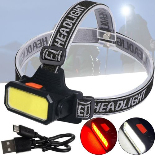 Налобный аккумуляторный фонарик Bailong BL-5120 70 COB LED с белым и красным светом, Светодиодный фонарь с креплением на голову 6 режимов Черный