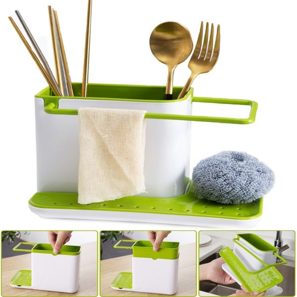 Кухонний органайзер для мийних засобів на раковину Kitchen Shelf Sink Tidy 3 в 1, Універсальний органайзер для кухонного приладдя на мийку