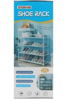 Обувниця з полицею для аксесуарів Araqel Shoe Rack стелаж органайзер для зберігання взуття 60х21х78 см металева стійка на 5 полиць в передпокій Біла