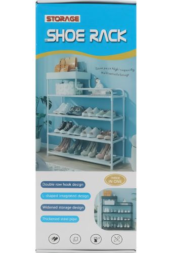 Обувниця з полицею для аксесуарів Araqel Shoe Rack стелаж органайзер для зберігання взуття 60х21х78 см металева стійка на 5 полиць в передпокій Біла