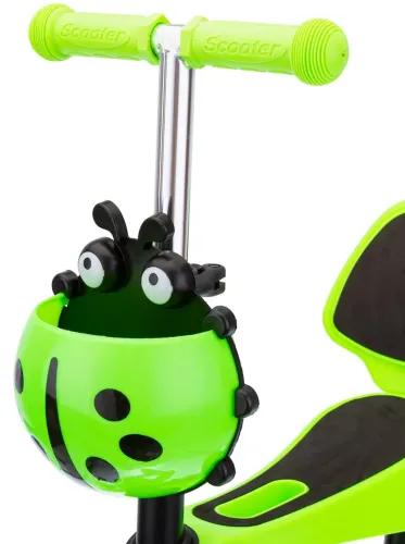 Триколісний дитячий самокат беговел Scooter FYS-2864 Green 5 в 1 зі складним сидінням, батьківською ручкою та колесами, що світяться, для дітей Зелений