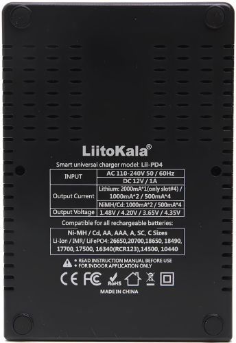 Зарядний пристрій для акумуляторів LiitoKala Lii-PD4 універсальна зарядка c LCD дисплеєм індикатором для батарейок 18650 на 4 акумулятори