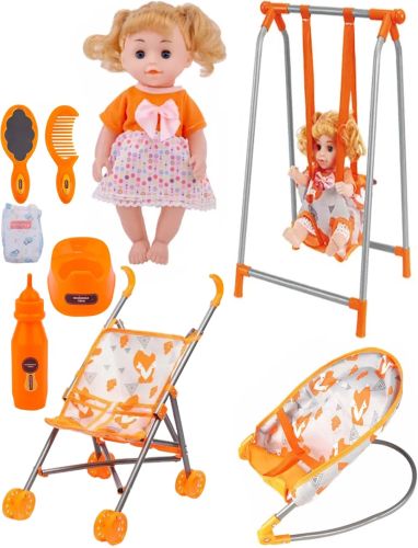 Дитячий набір Baby Play House CS0848-7A Лисички гойдалки шезлонг гойдалка коляска і лялька, Комплект з лялькою і аксесуарами для ляльки та іграшок