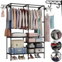 Підлогова складна вішалка для одягу Simple Coat Rack Double Row 8518 шафа-органайзер з гачками і шістьма полицями для взуття, розкладний стелаж
