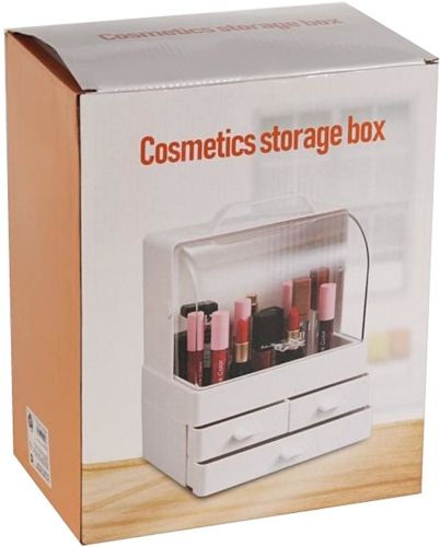 Настільний органайзер для зберігання косметики Cosmetic Storage Box GW-880 косметична поличка 4 секції з висувними ящиками і ручкою рожева