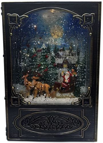 Ночник в форме рождественской книги XMAS WDL 24023B новогодний музыкальный светильник книжка с эффектом метели и LED подсветкой на батарейках USB