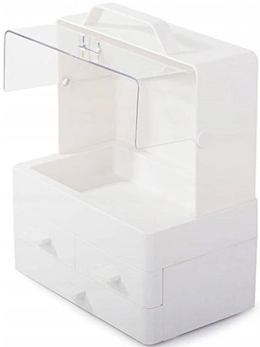 Настільний органайзер для зберігання косметики Cosmetic Storage Box GW-880 косметична поличка 4 секції з висувними ящиками і ручкою Біла
