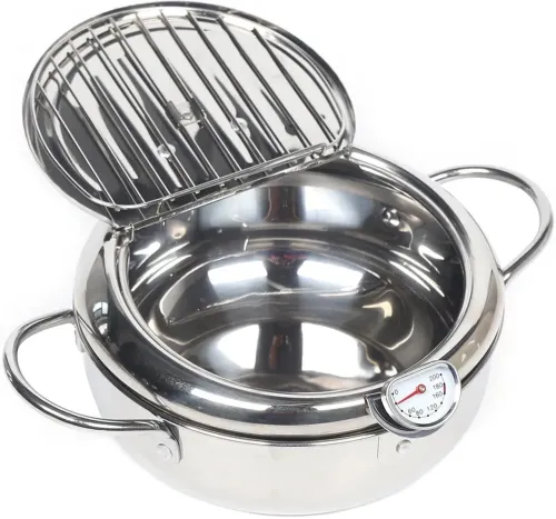 Фритюрниця на плиту Fryer Pot 2,2 л з масляним термометром і піддоном для зливу масла Каструля для фритюру з кришкою з нержавіючої сталі для кухні