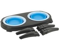 Нескользящая двойная миска Dougez Pet Bowl Set 2 в 1 для еды и воды на складной подставке для собак и кошек 600мл, Кормушка для домашних животных